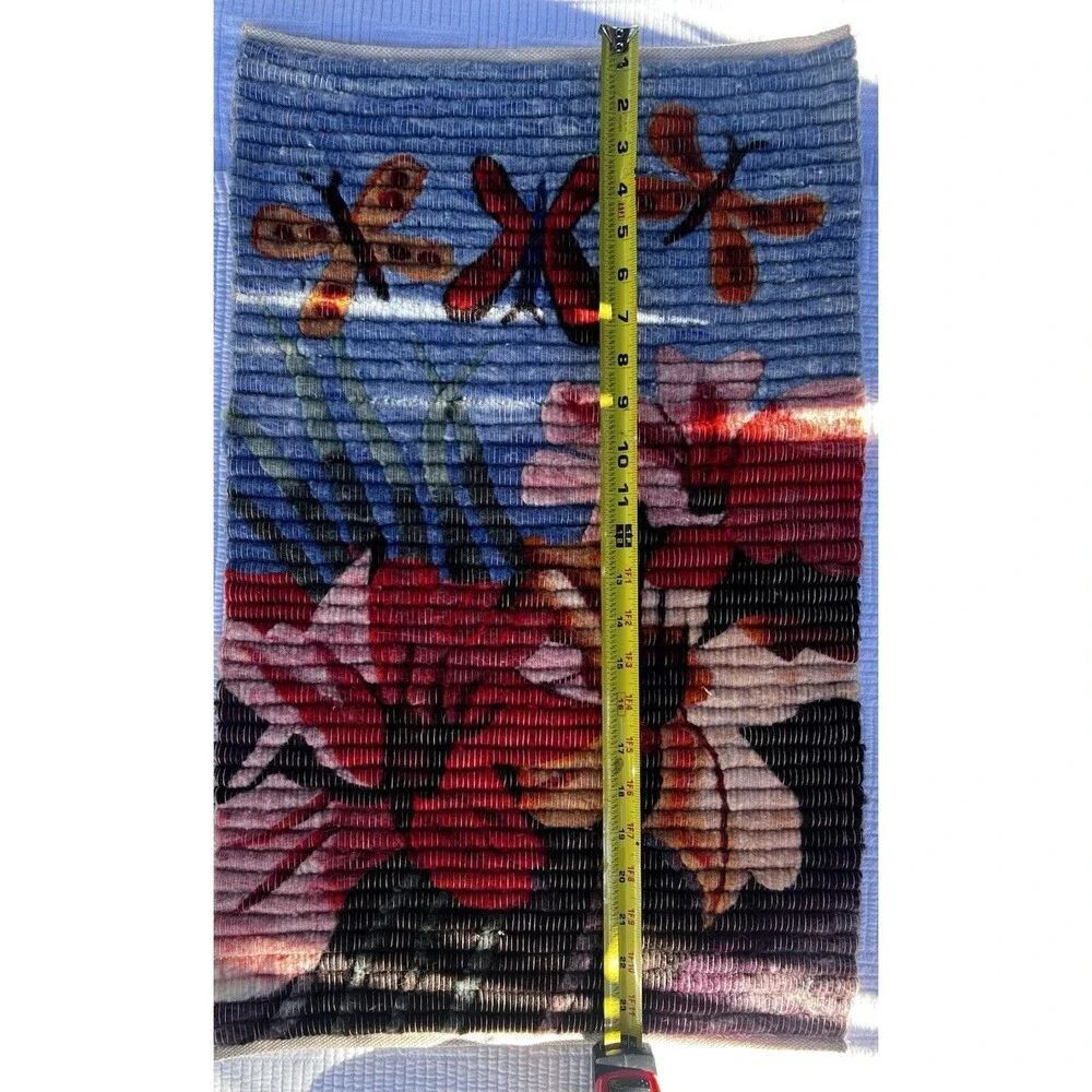 Vintage Handmade Peru Wool Butterfly Floral Tapestry Wall Hanging 23x15